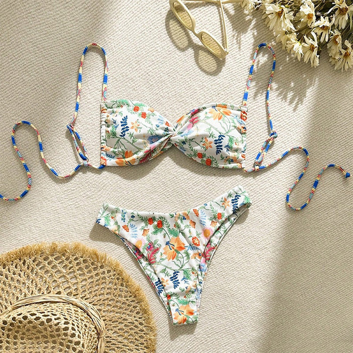 Damen Freizeit-Bikini mit floralen Mustern und verstellbaren Trägern Drune