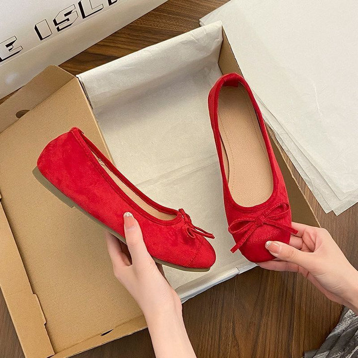 Damen Ballerina-Slipper mit quadratischer Zehenbox, weichem Komfortfußbett und Zierschleife Drune