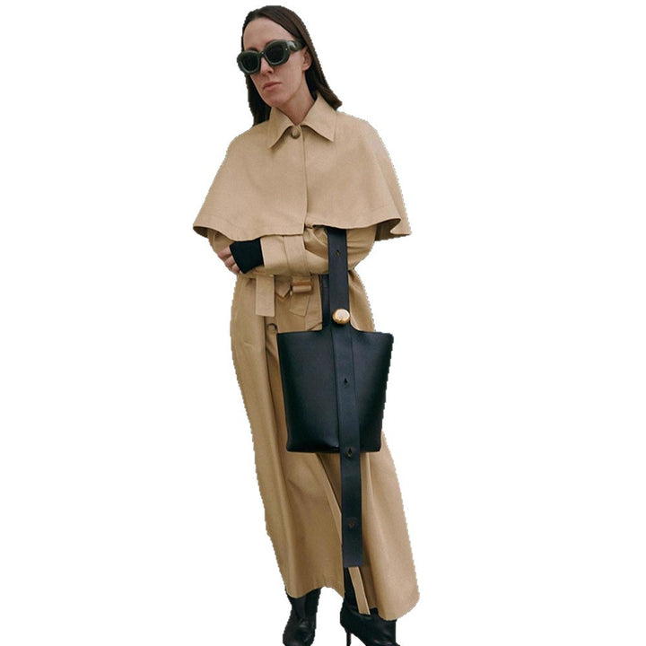 Damen trendiger Trenchcoat mit weit oversize Schnitt und abnehmbarer Kapuze Drune