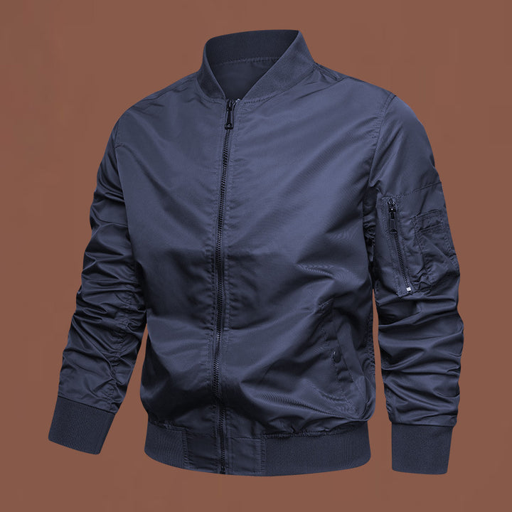 Herren nan leichte Nylon-Bomberjacke mit Ärmel-Reißverschlusstasche und elastischen Bündchen Drune
