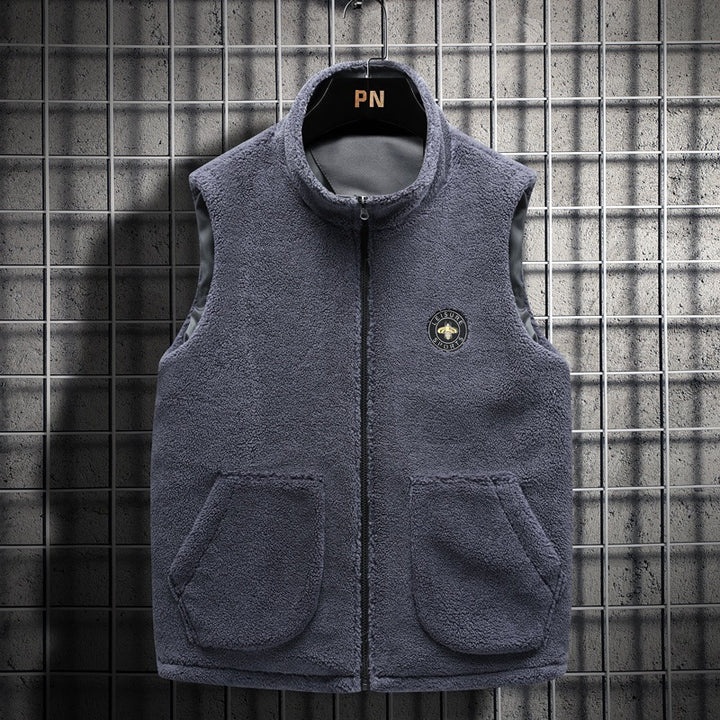 Herren Teddy-Fleece-Weste mit Stehkragen, Reißverschluss und aufgesetzten Taschen Drune