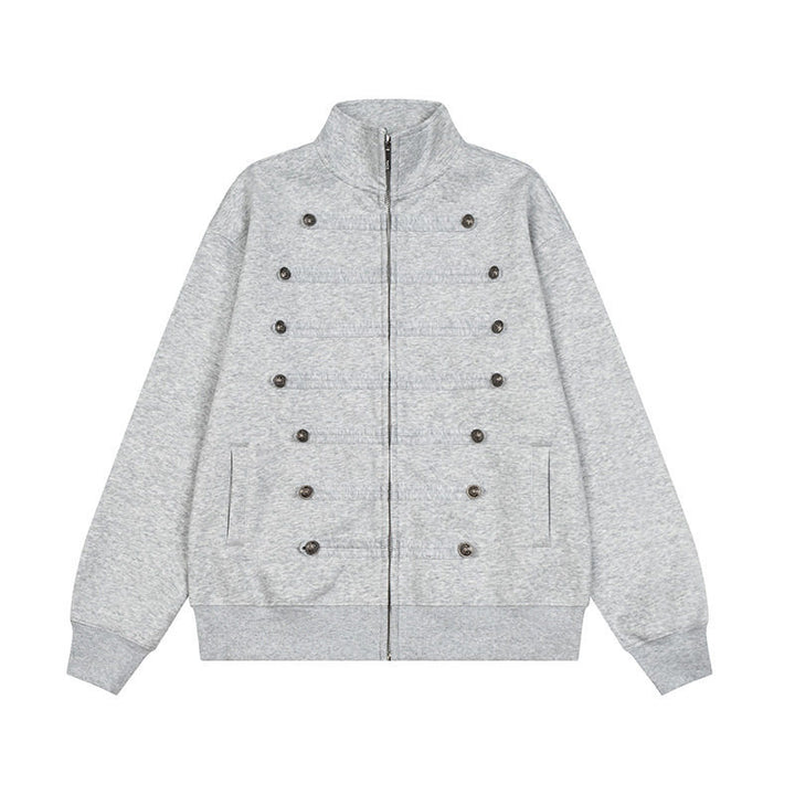 Herren Militärisch inspirierte Sweatjacke mit Stehkragen und Zierknopfleisten Drune