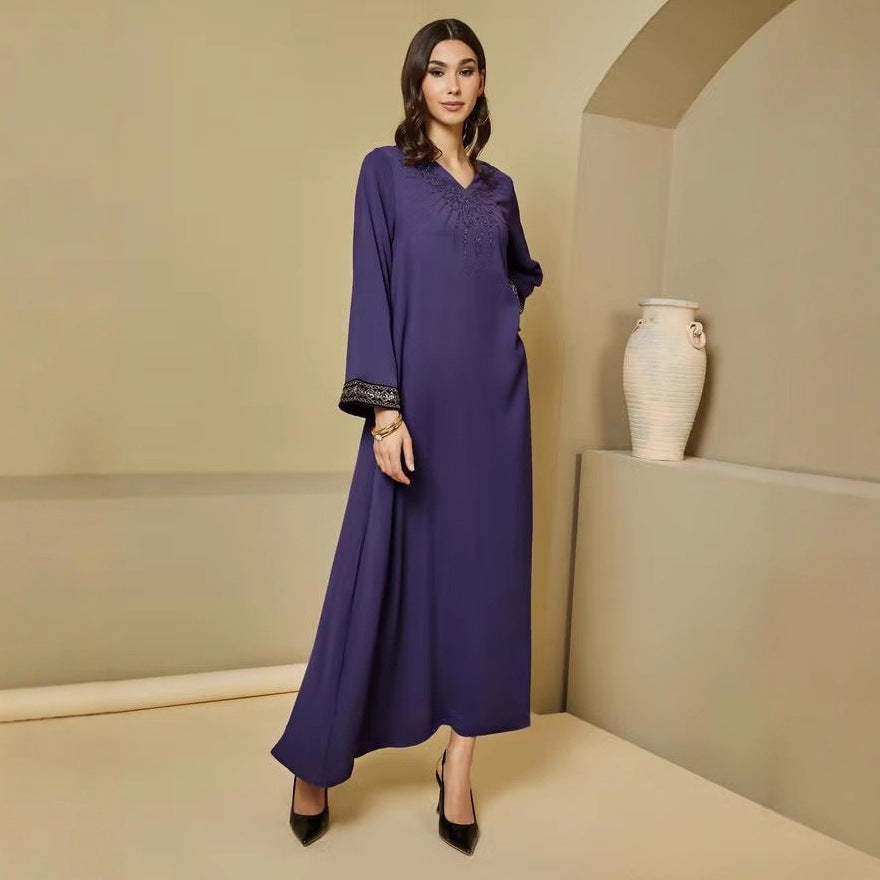 Damen Elegante Maxikleid mit bestickten Ärmeln Drune