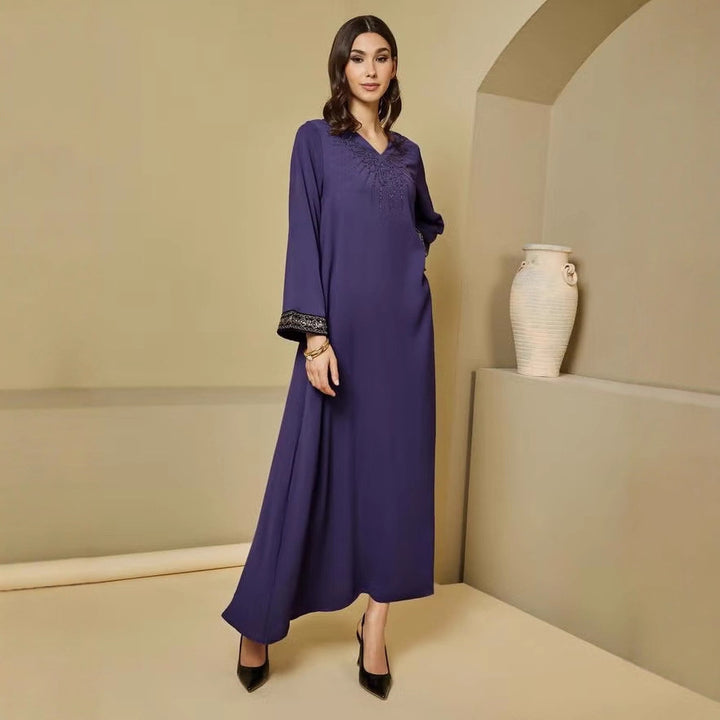 Damen Elegante Maxikleid mit bestickten Ärmeln Drune