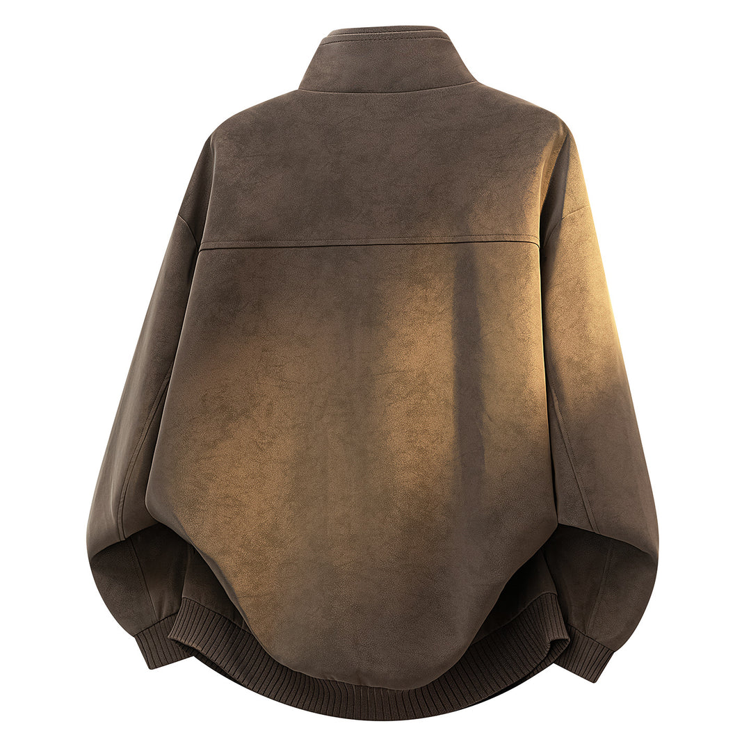 Unisex Oversize Suede‑Optik Bomberjacke mit Stehkragen, verdecktem Reißverschluss & Eingrifftaschen Drune