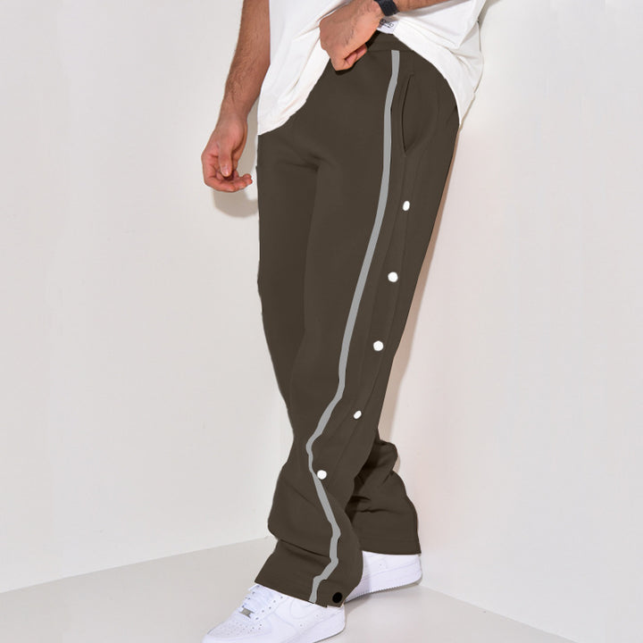 Herren Snap-Trackhose mit seitlichem Kontraststreifen, Druckknopf-Leiste und elastischem Bund Drune