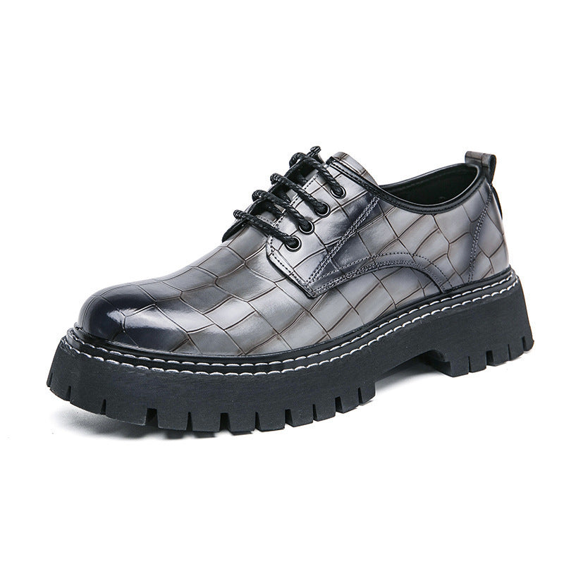 Damen Chunky Derby‑Schnürschuh mit Krokoprägung, lackiertem Kunstleder und profilierter Plateau‑Sohle Drune