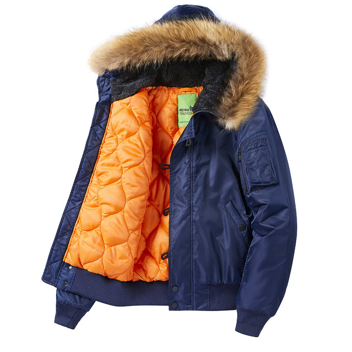 Herren  schwerer isolierter Pilotenparka-Jacke mit abnehmbarem Kunstfellkragen und sherpa-gefüttertem Innenraum Drune