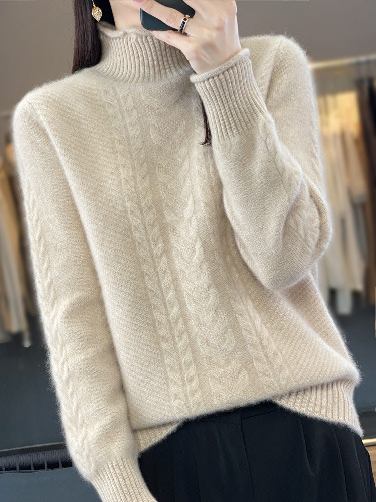 Damen Weicher Zopfstrick‑Mockneckpullover mit kaschmirähnlicher Haptik und verlängerten Rippbündchen Drune