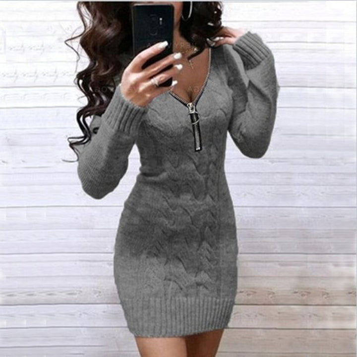 Damen Strickkleid mit Reißverschluss und raffiniertem Muster Drune