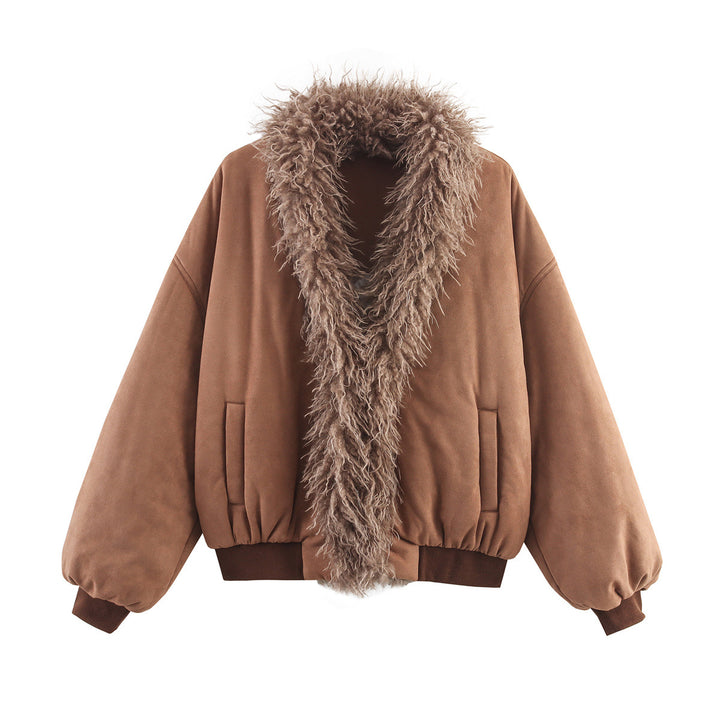 Damen Modische Jacke mit luxuriösem Kunstfellkragen und bequemen Schulterpartien Drune