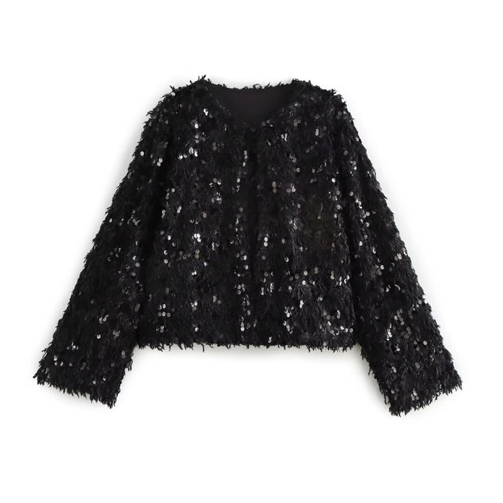 Femme Shimmery Fuzzy Crop Jacke Drune