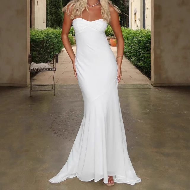 Damen Elegantes Langarm-Maxikleid mit schulterfreiem Design und fließendem Stoff Drune