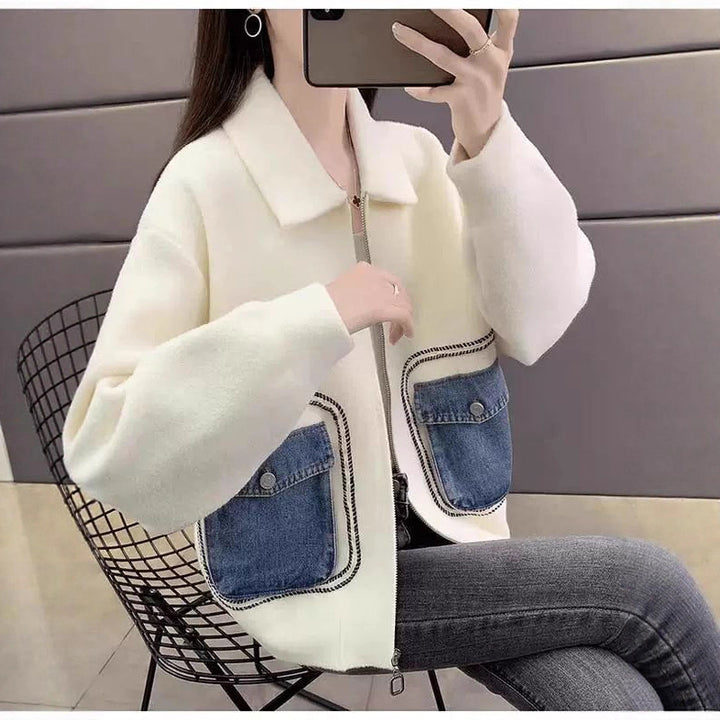 Damen modische Oberjacke mit auffälligen Denim-Taschen Drune