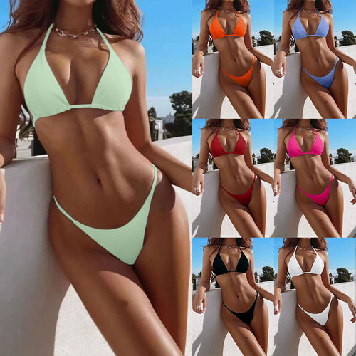 Damen Triangel-Bikini mit anpassbaren Bindebändern und modischem Ripp-Design Drune