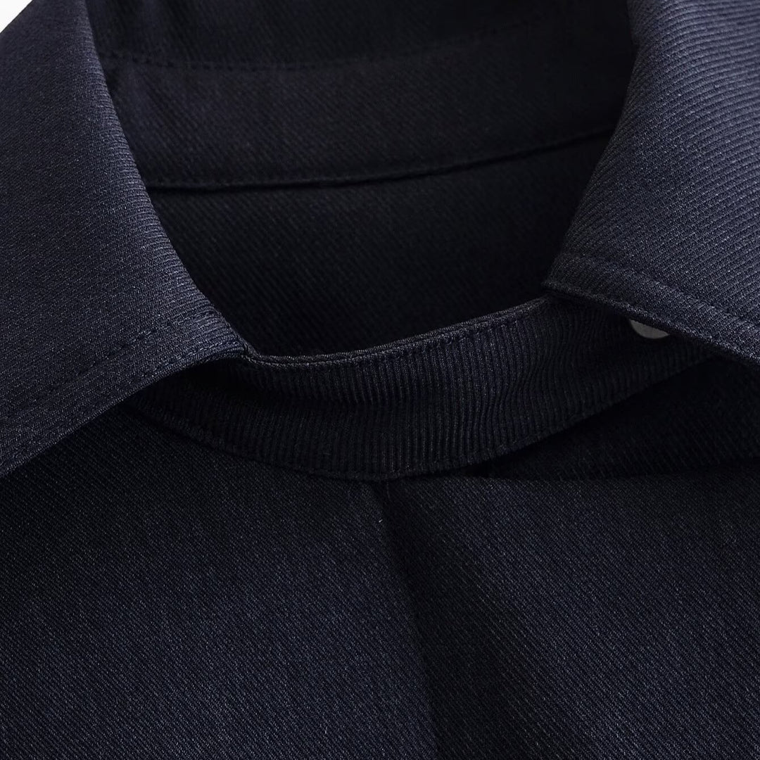 Damen Boxy-Cropped Hemdjacke mit verdeckter Leiste und elastischem Saum Drune