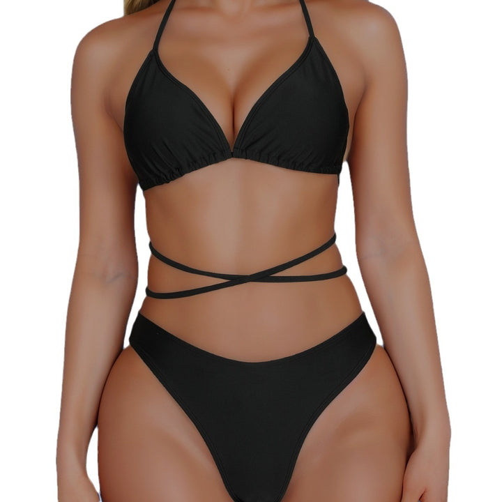 Damen Triangel-Bikini-Set mit hohem Beinausschnitt und stylishen Kordeln Drune