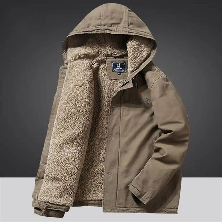 Herren Kapuzenjacke im Vintage-Worker-Stil mit Sherpa‑Futter Drune