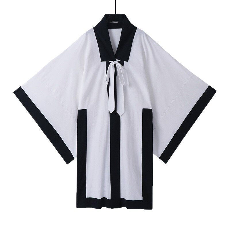 Unisex Oversize Kimono-Cardigan mit Kontrastblende, Bindeband und aufgesetzten Taschen Drune