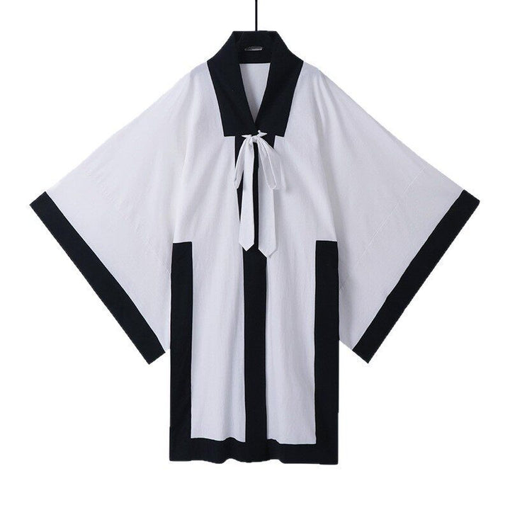 Unisex Oversize Kimono-Cardigan mit Kontrastblende, Bindeband und aufgesetzten Taschen Drune