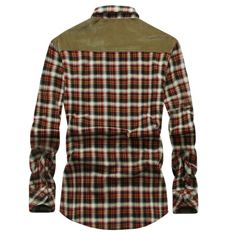 Herren Kariertes Thermo-Hemdjacke mit wärmendem Sherpa-Futter und Cord-Schulterbesatz Drune
