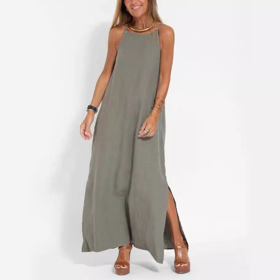 Damen Maxikleid aus leichtem Leinen mit verstellbaren Trägern und elegantem Schnitt Drune