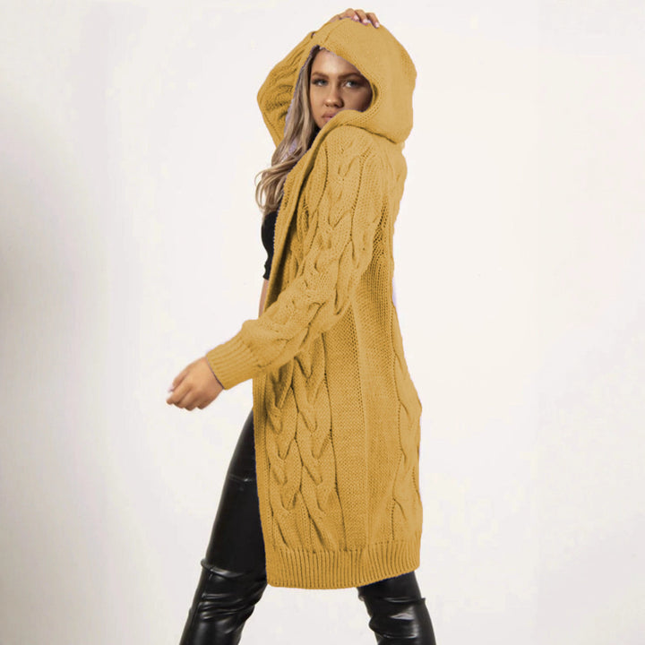 Damen Strickmantel mit Kapuze und Zopfdesign Drune