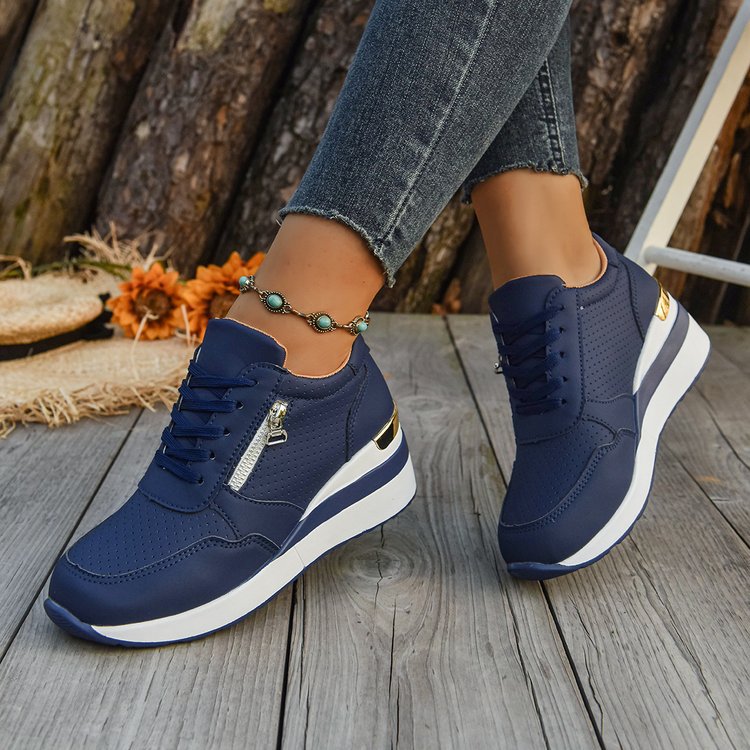Damen Keil-Sneaker mit seitlichem Reißverschluss, perforiertem Obermaterial und ergonomischem Plateau-Fußbett Drune