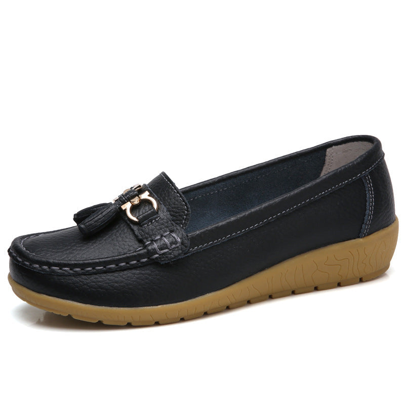 Damen Mokassins mit ornamentaler Schnalle und weicher Sohle Drune