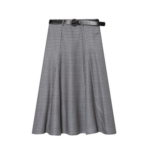Damen A-Linien Midirock mit hoher Taille und Gürtel Drune