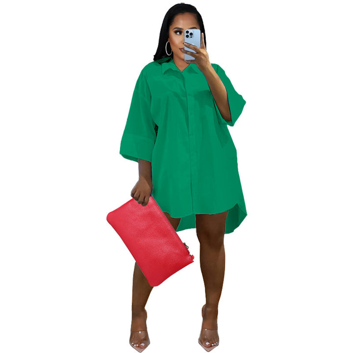 Damen Oversize Hemdblusenkleid mit asymmetrischem Saum und 3/4‑Ärmeln Drune