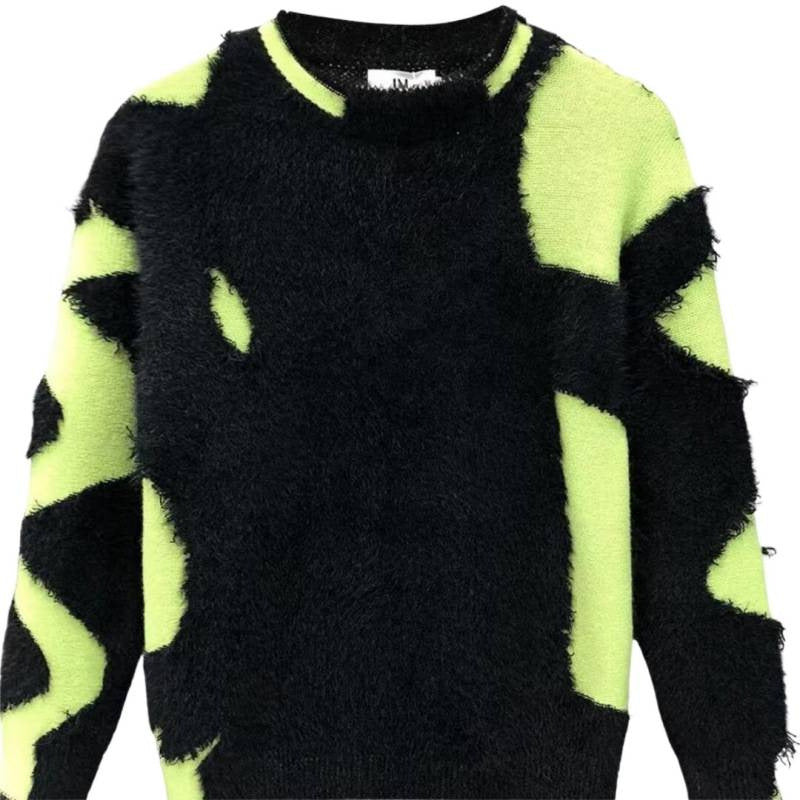 Damen kreativer Oversized-Pullover mit kontrastierendem Strukturdesign Drune