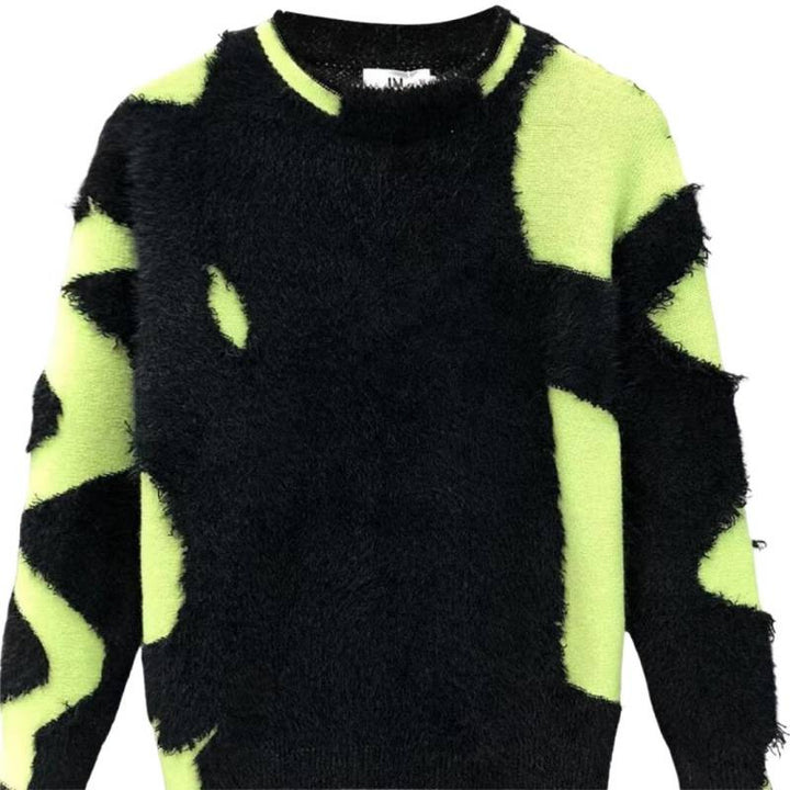 Damen kreativer Oversized-Pullover mit kontrastierendem Strukturdesign Drune
