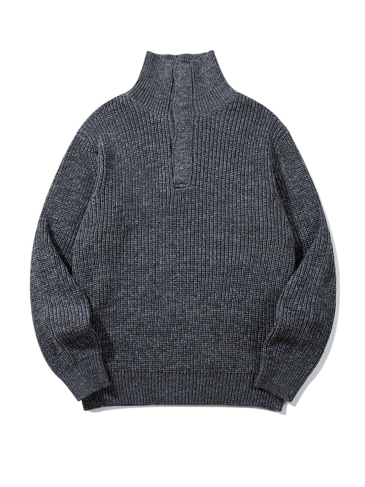 Unisex Grobgestrickter Rollkragenpullover mit halber Knopfleiste Drune