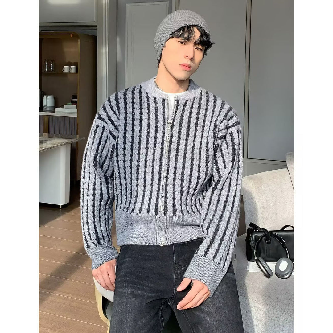 Herren Modischer Grobstrick Pullover mit Reißverschluss Drune