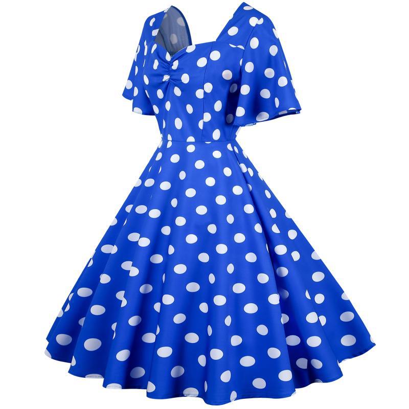 Damen Rockabilly Kleid mit verspieltem Polka-Dots-Muster und schwingendem Saum Drune