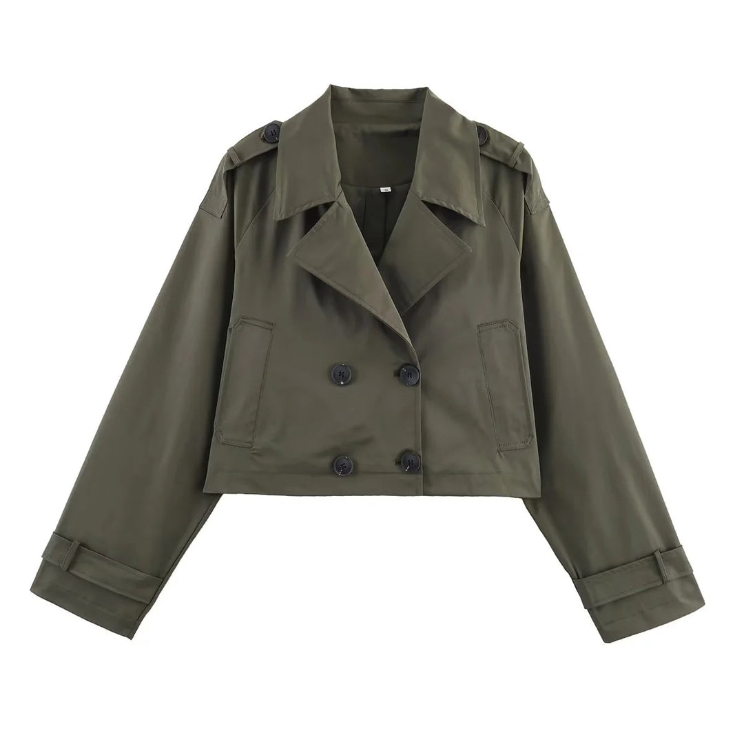 Damen nan cropped Trenchjacke mit doppelreihiger Knopfleiste, Schulterklappen und verstellbaren Manschetten Drune