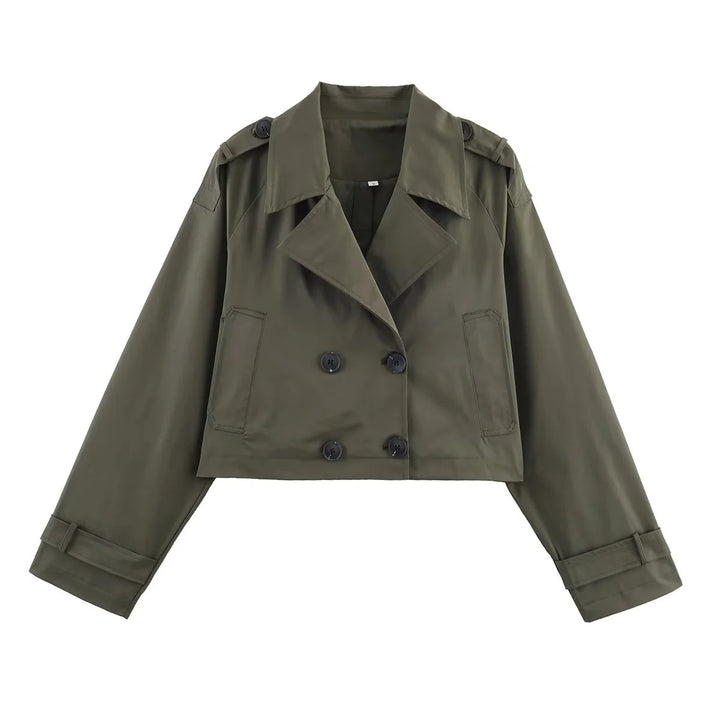 Damen nan cropped Trenchjacke mit doppelreihiger Knopfleiste, Schulterklappen und verstellbaren Manschetten Drune