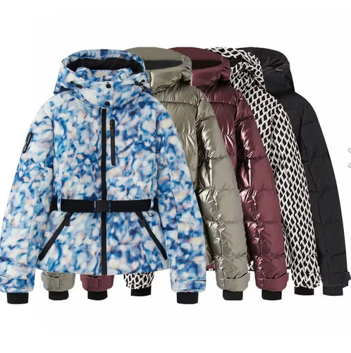 Damen 100+ gesteppte Ski- und Winterjacke mit Kapuze, Taillengürtel & wasserdichten Reißverschlüssen Drune