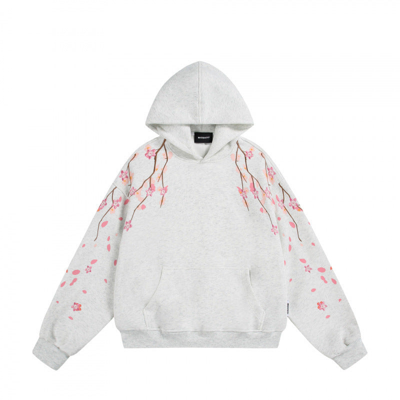 Unisex Oversize-Kapuzensweatshirt mit Kirschblüten-Print, Kängurutasche und lockerem Schnitt Drune