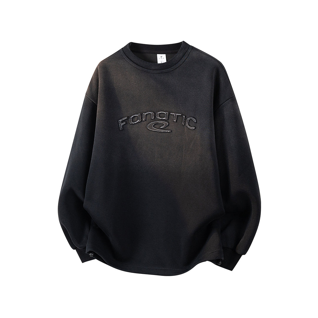 Damen Oversize-Sweatshirt mit gesticktem Schriftzug, abgerundetem Saum & überschnittener Schulter Drune