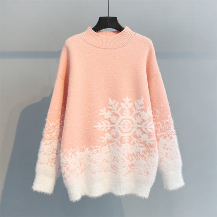 Damen Grobstrickpullover mit winterlichem Schneeflockenmuster und kuscheligem Material Drune