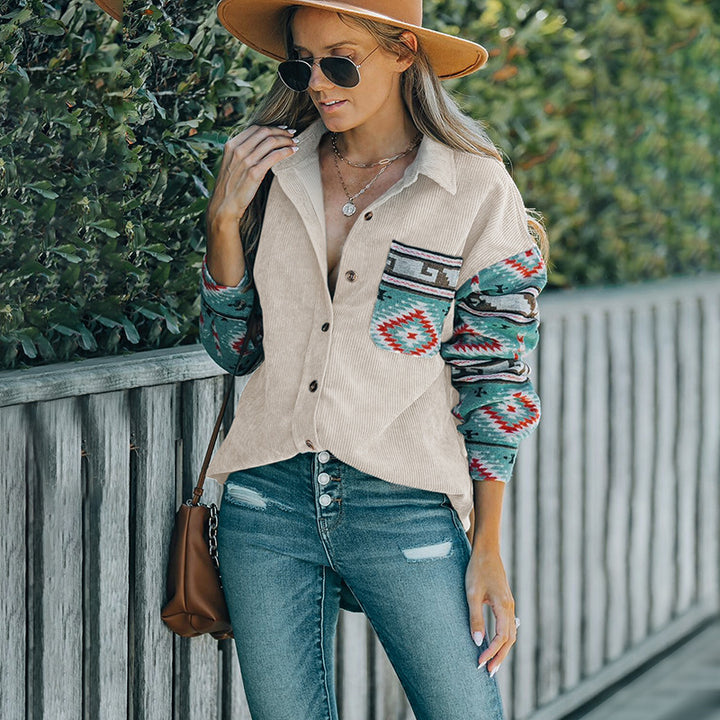 Damen Lässige Karo-Corduroy Hemdbluse Drune