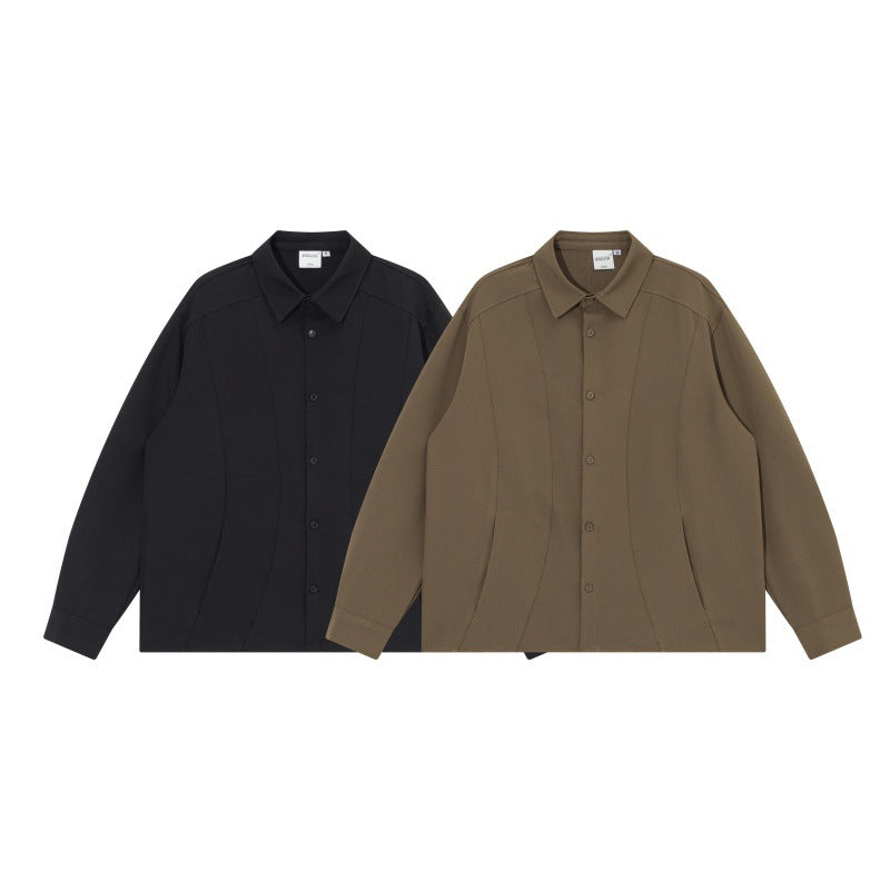 Unisex Boxy Hemdjacke mit minimalistischen Teilungsnähten und verdeckten Eingrifftaschen Drune
