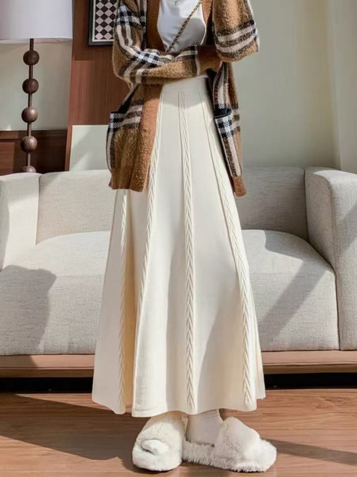 Damen Eleganter Midirock mit feinem Zopfmuster Drune