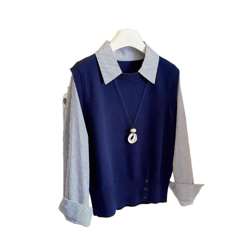 Damen gehobener Pullover mit Hemdkragen Drune