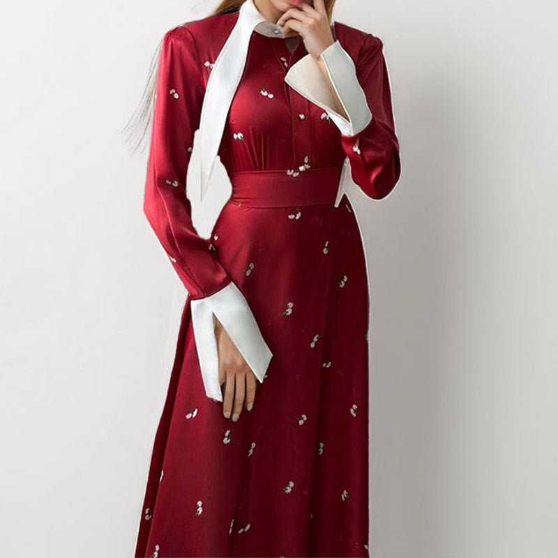 Damen Elegantes Maxikleid mit kunstvoller Drapierung und langen Ärmeln Drune