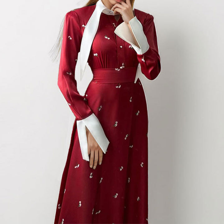Damen Elegantes Maxikleid mit kunstvoller Drapierung und langen Ärmeln Drune