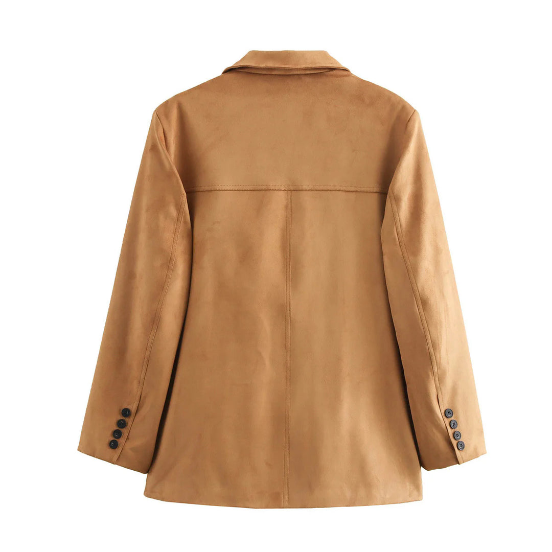 Damen nan kurzer Veloursleder Mantelblazer mit Reverskragen und aufgesetzten Pattentaschen Drune