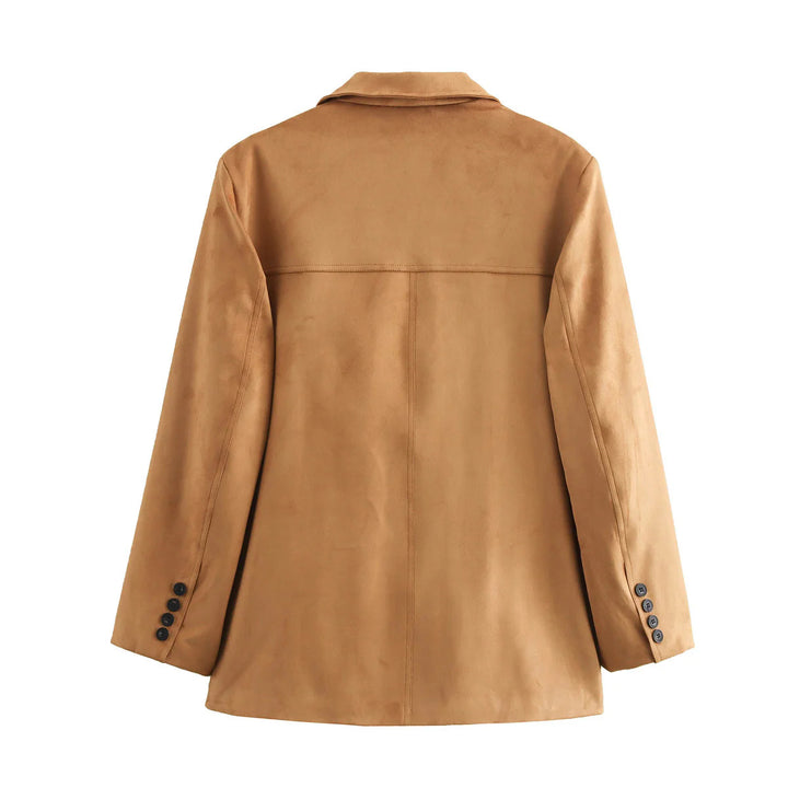 Damen nan kurzer Veloursleder Mantelblazer mit Reverskragen und aufgesetzten Pattentaschen Drune